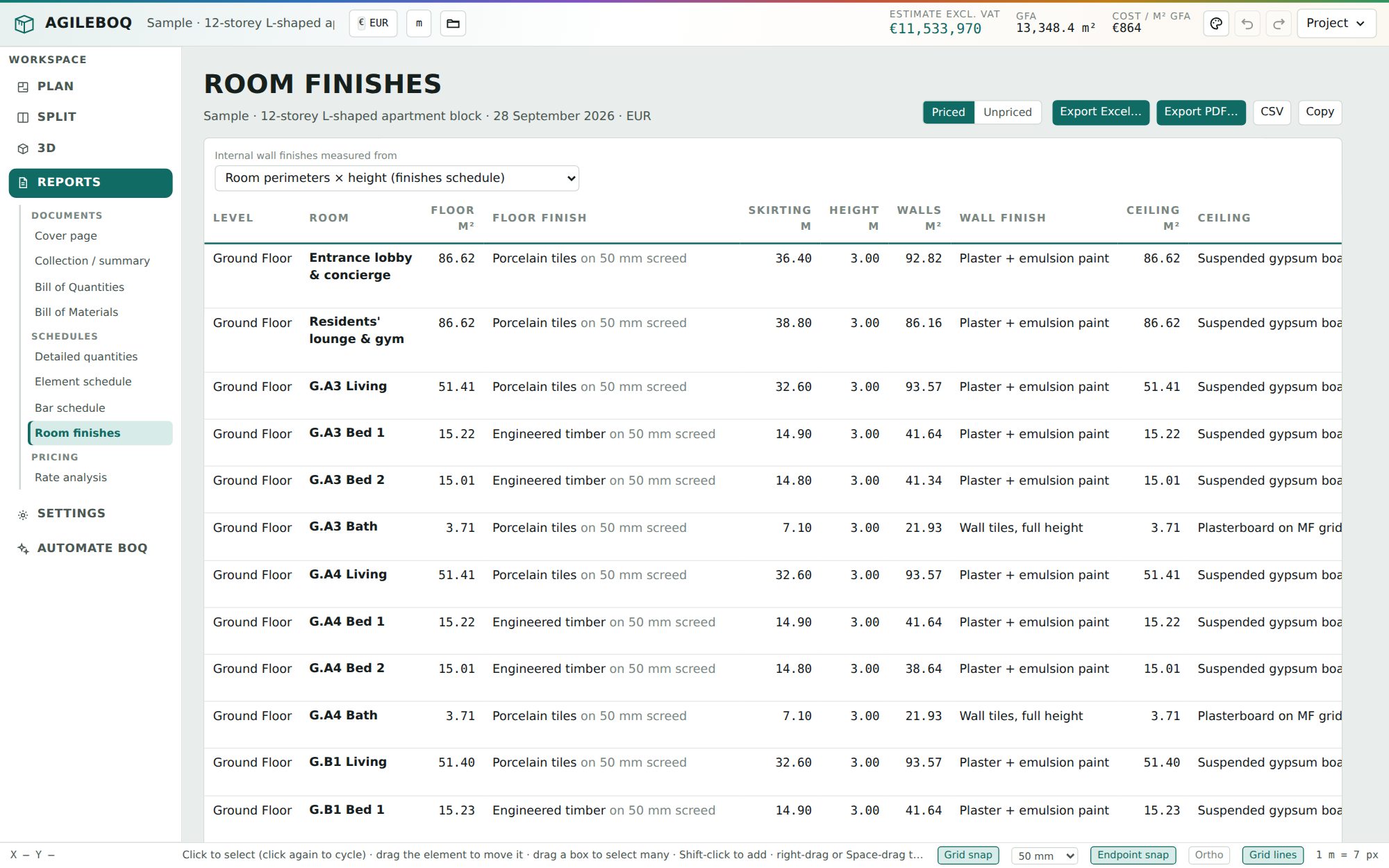 Room finishes schedule